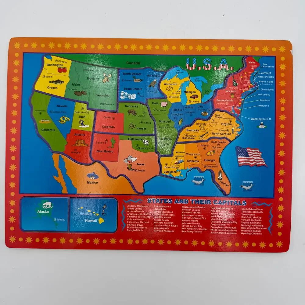 Childrens Puzzle of America States and Their Capitols 10 Piece